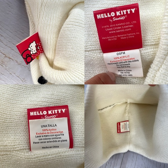 Hello Kitty White Knit Beanie Hat | Pink Bow Winter Cap | One Size - Picture 17 of 17